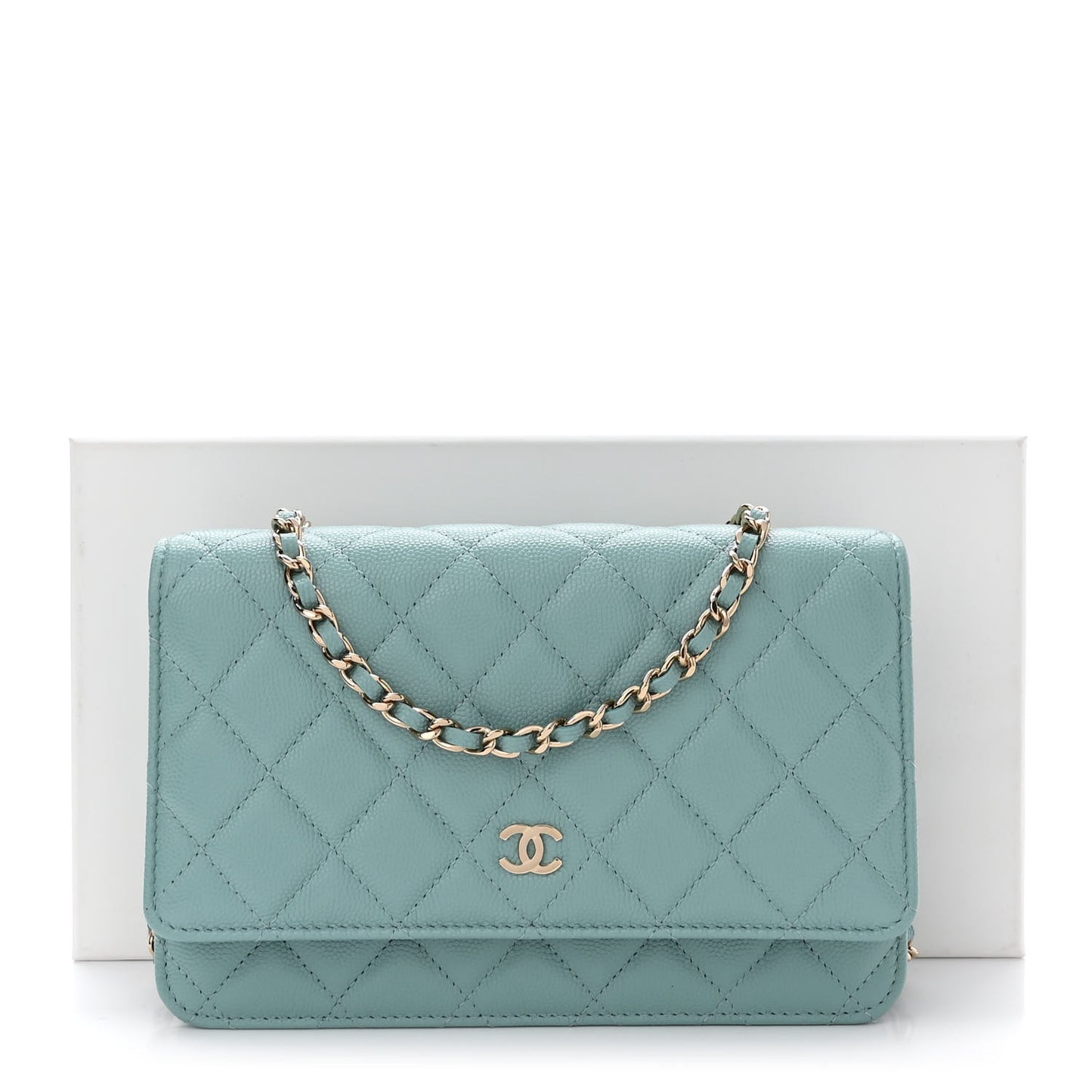 Caviar Quilted Wallet On Chain WOC Light Blue