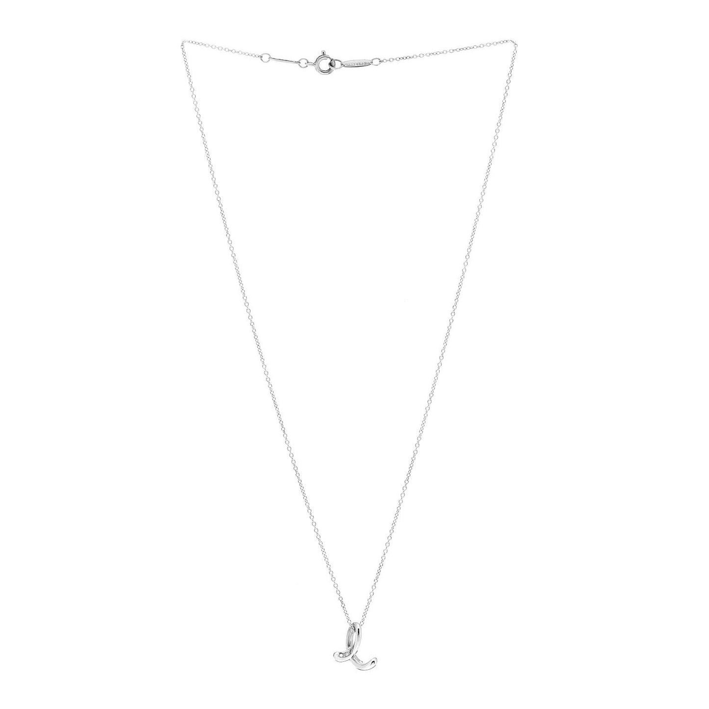 Sterling Silver Diamond Elsa Peretti Letter E Pendant Necklace