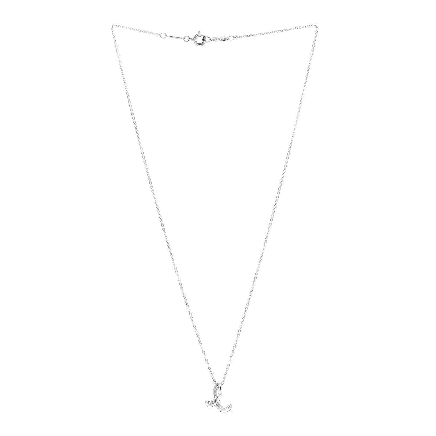 Tiffany Sterling Silver Diamond Elsa Peretti Letter E Pendant Necklace 3 of 4