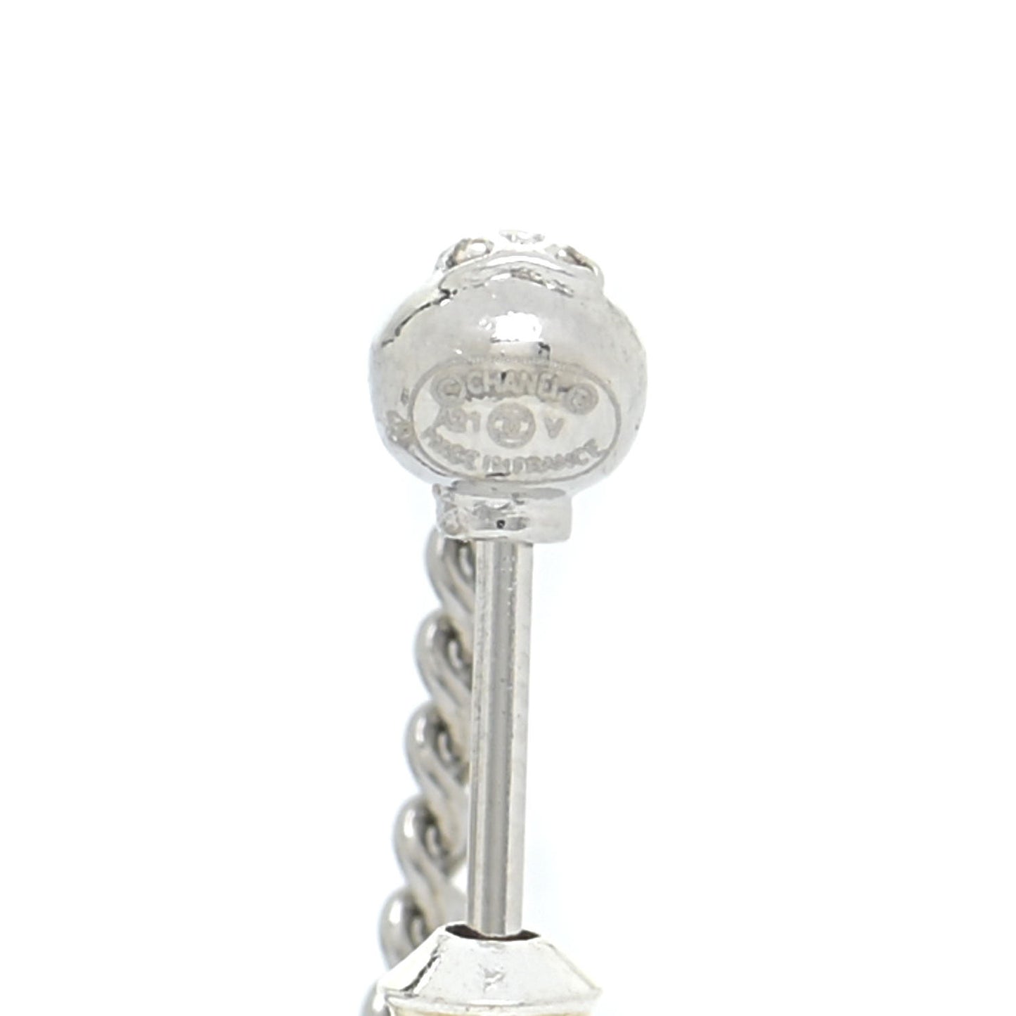 Baguette Crystal CC Drop Earrings Silver
