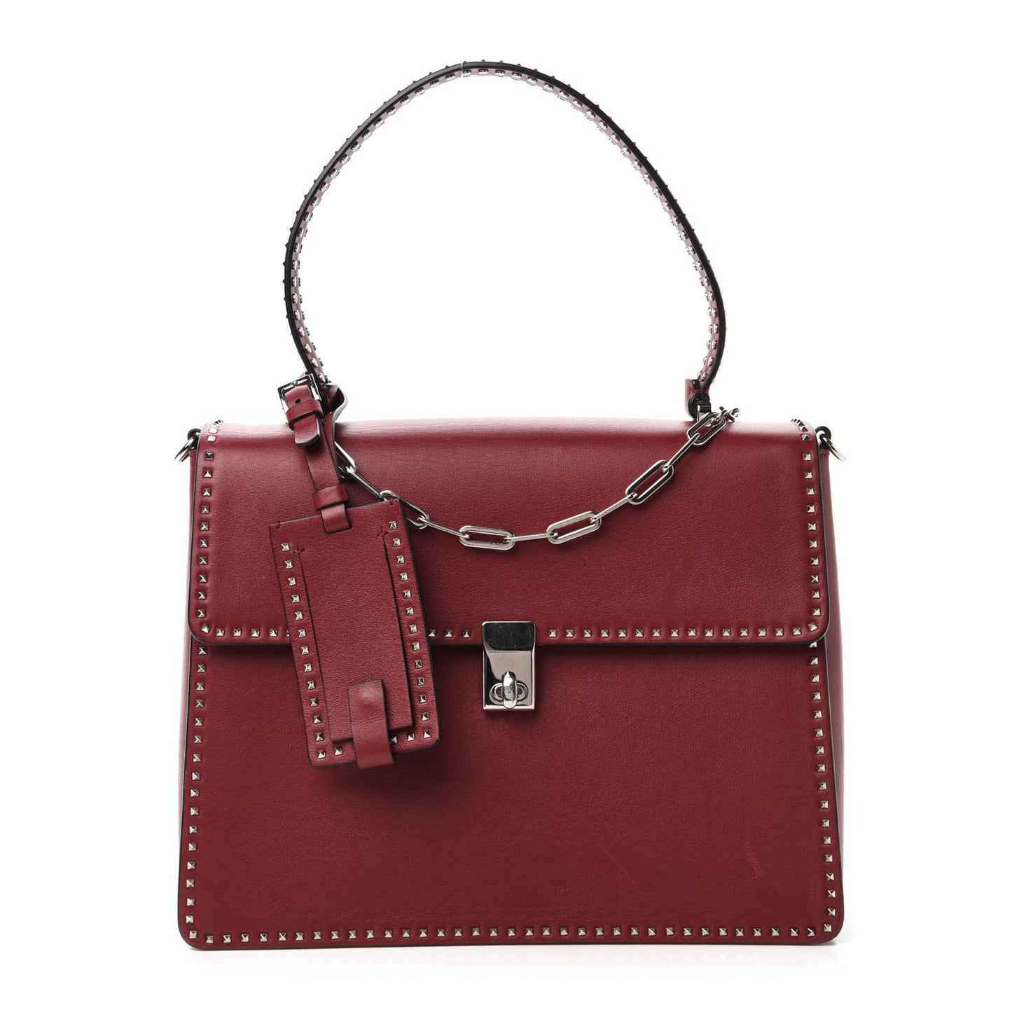 Vitello Rockstud Cabana Top Handle Bag Rubino