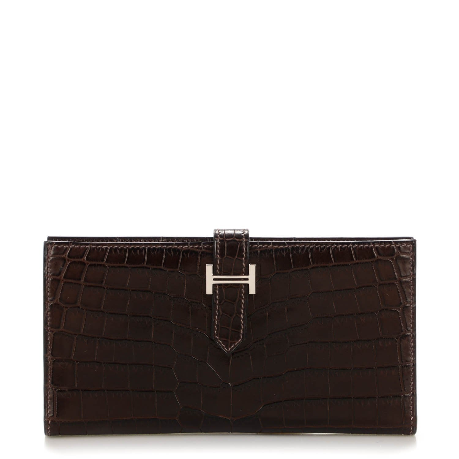 Hermes Matte Niloticus Crocodile Bearn Wallet Chocolate 1 of 9