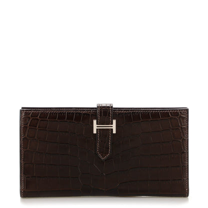 Hermes Matte Niloticus Crocodile Bearn Wallet Chocolate 1 of 9