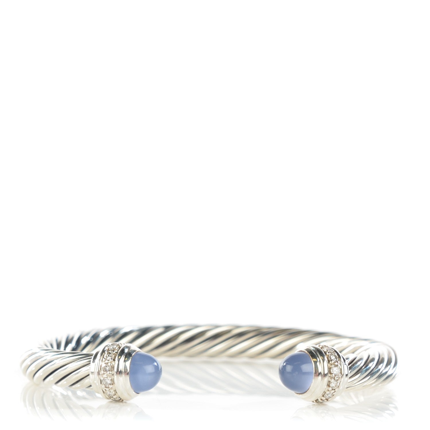 David Yurman Sterling Silver Diamond Chalcedony 7mm Cable Classics Bracelet 1 of 5