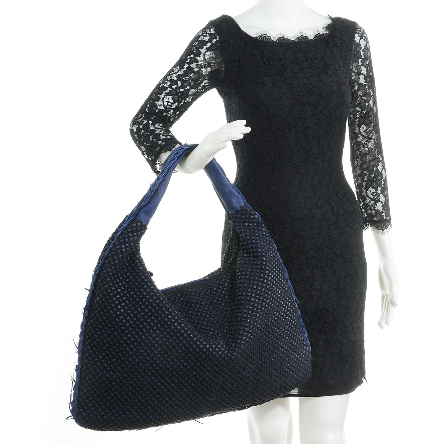 Bottega Veneta Nappa Silk Mini Ponza Devore Fuzzy Hobo Indigo 2 of 8