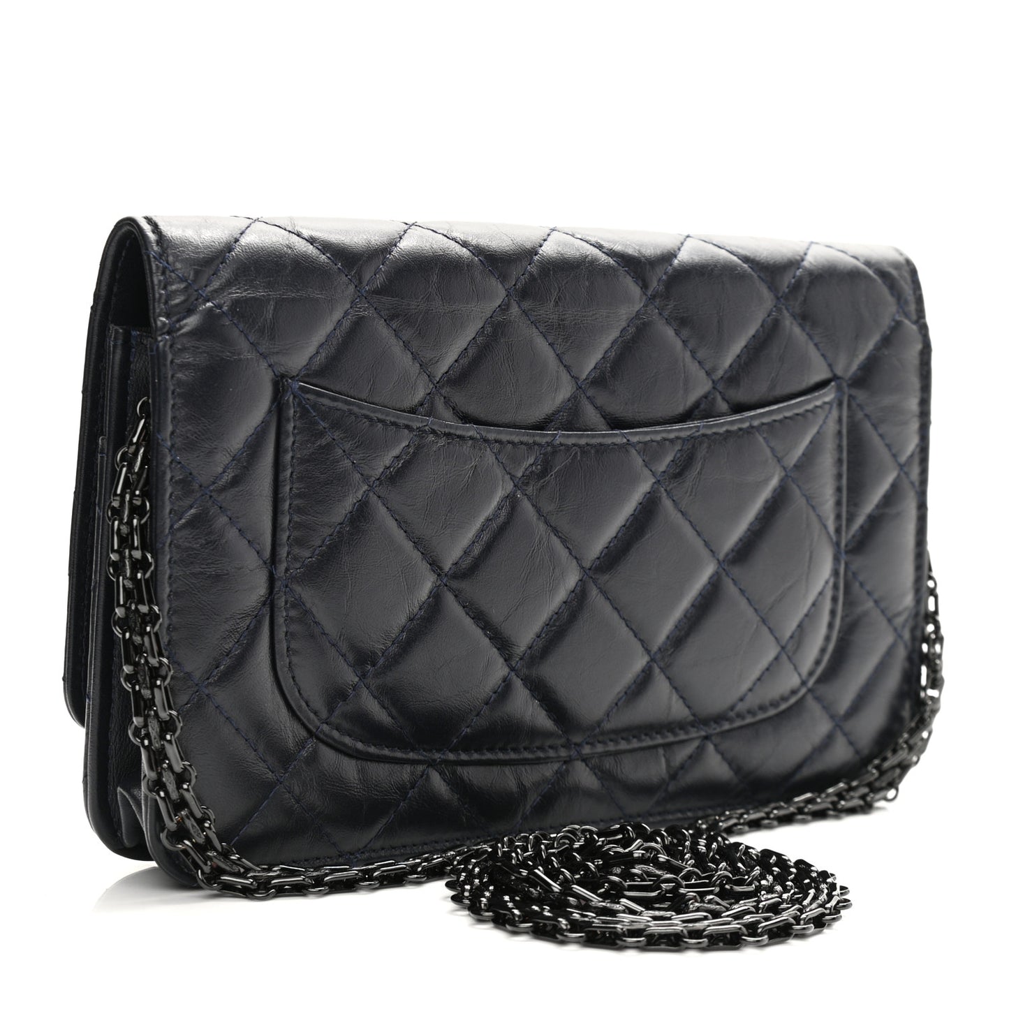 Aged Calfskin Quilted Reissue Wallet On Chain WOC Navy