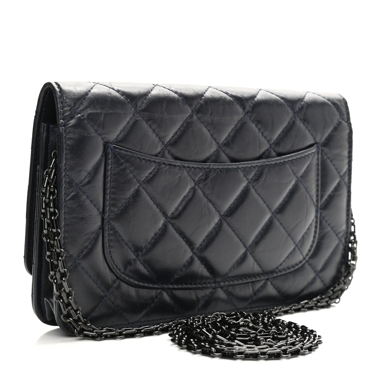 Chanel Aged Calfskin Quilted Reissue Wallet On Chain WOC Navy 3 of 12
