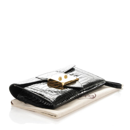 Hermes Shiny Porosus Crocodile Goodlock Clutch Black 4 of 7