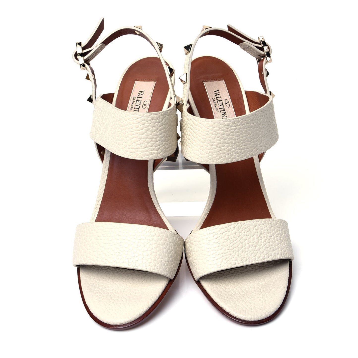 Pebbled Calfskin Rockstud Double Slingback Strap 85mm Sandals 39 Light Ivory