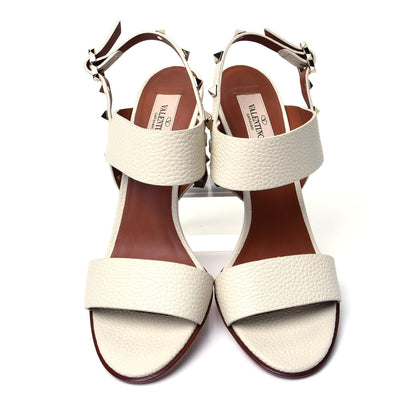 Valentino Garavani Pebbled Calfskin Rockstud Double Slingback Strap 85mm Sandals 39 Light Ivory 5 of 9
