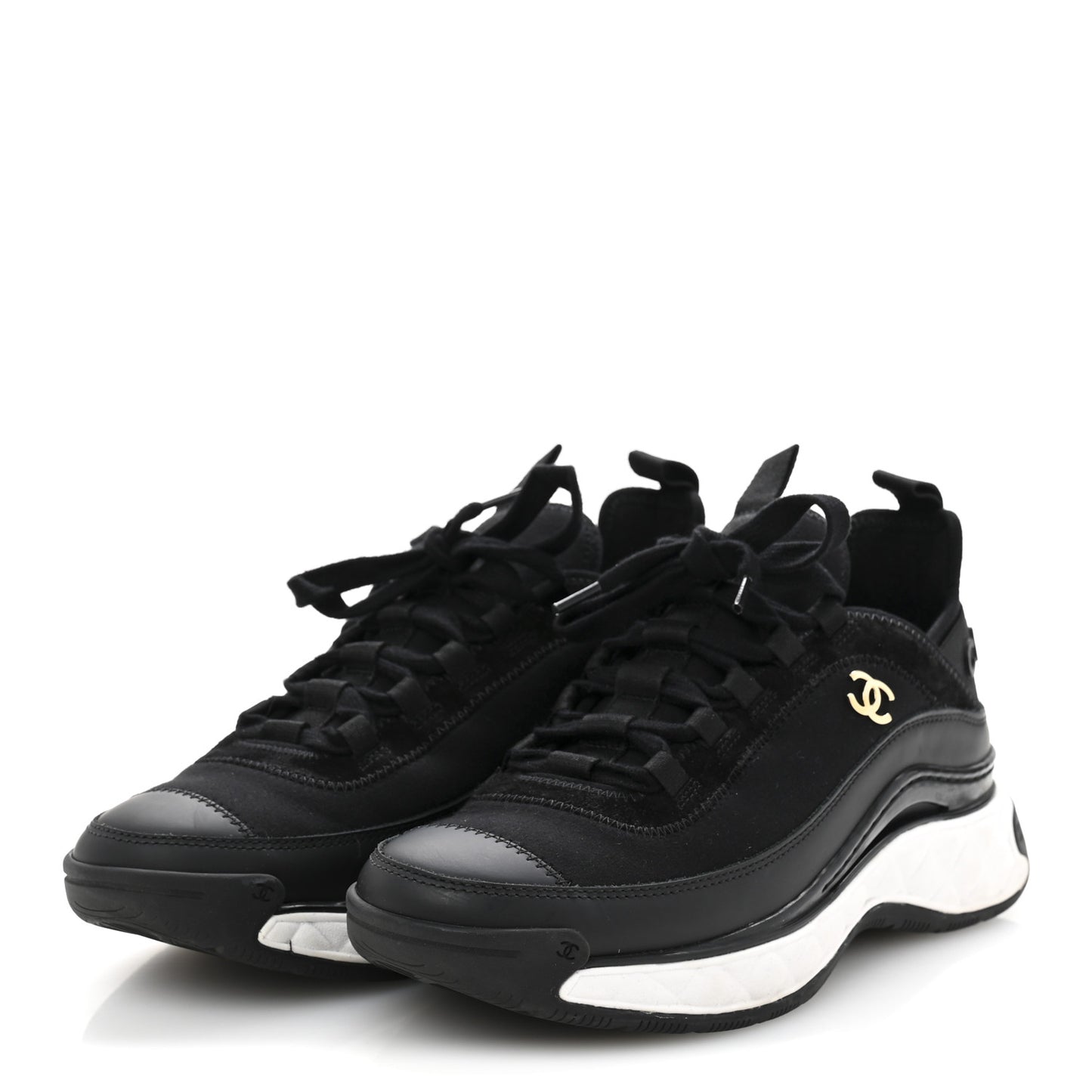 Velvet Calfskin Mixed Fibers CC Sneakers 38 Black