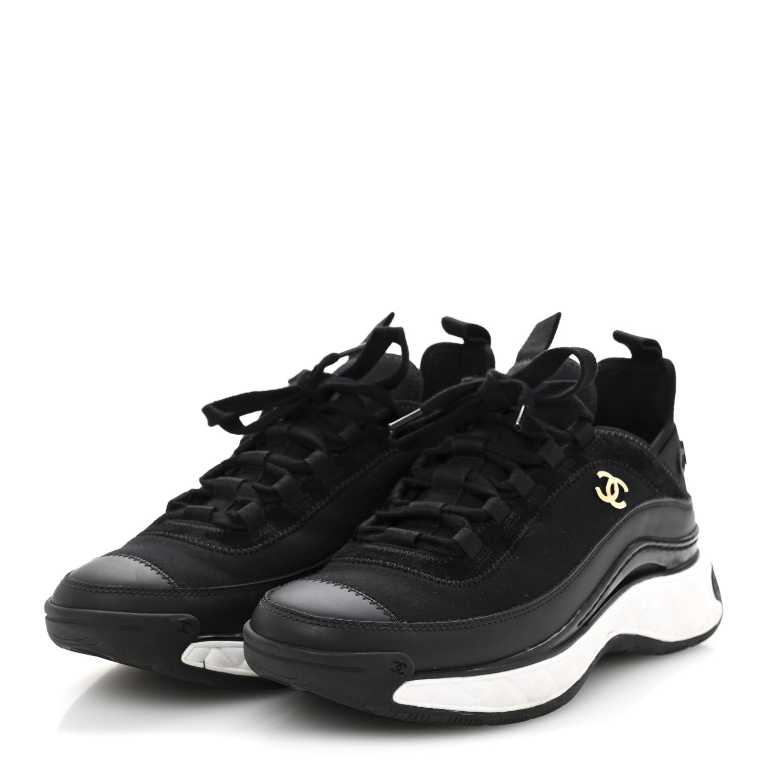 Chanel Velvet Calfskin Mixed Fibers CC Sneakers 38 Black 4 of 9