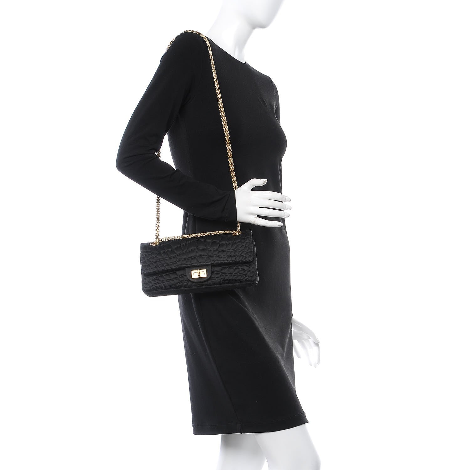 Chanel Satin Coco's Croc 2.55 Reissue East West Flap Black 2 of 7