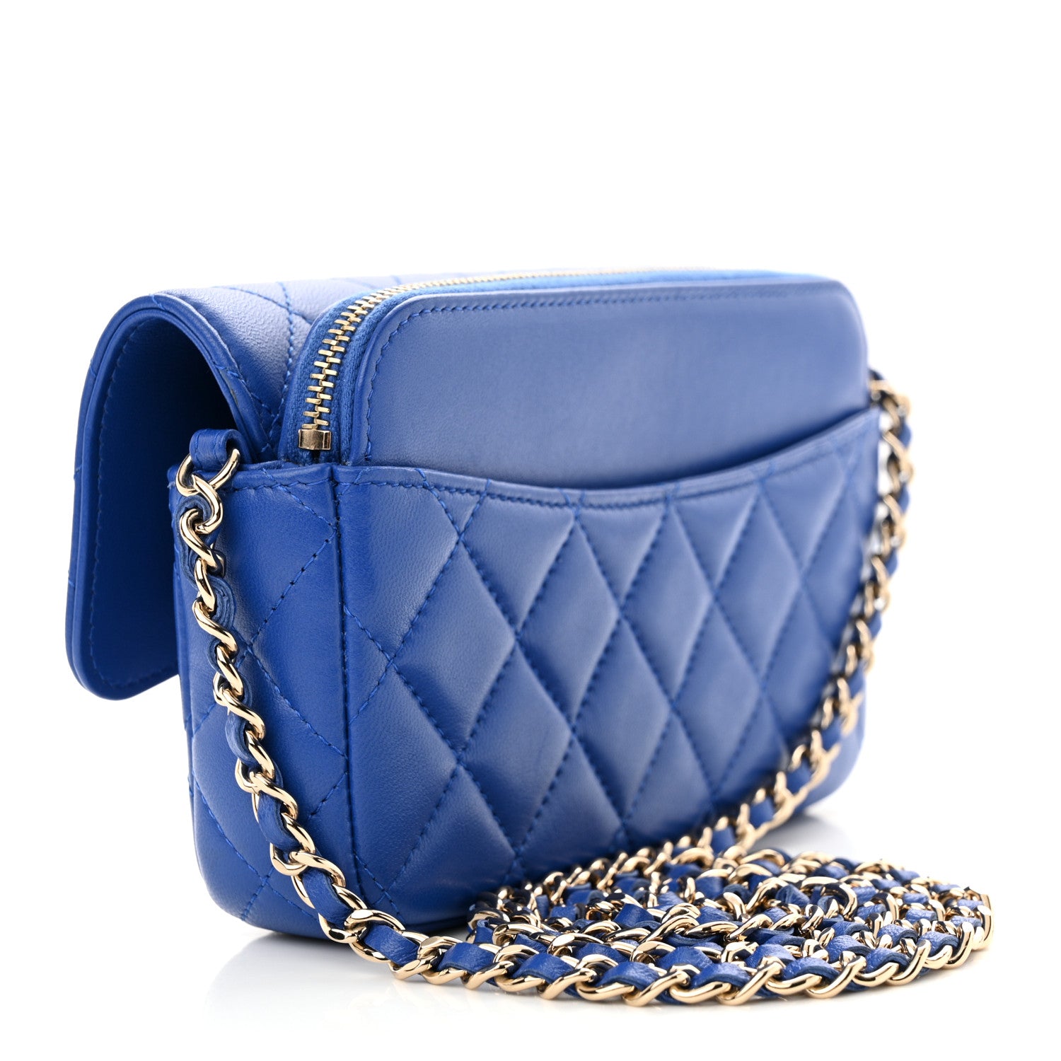 Chanel Lambskin Quilted Flap Phone Holder With Chain Blue 3 of 13