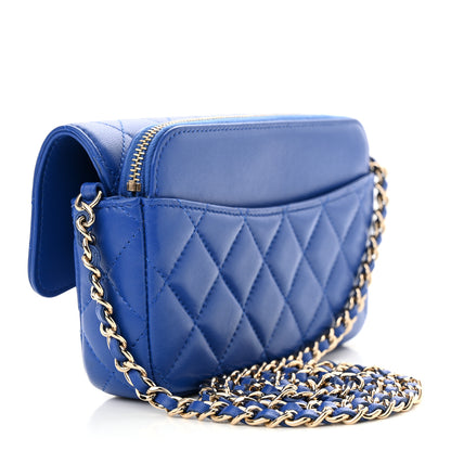 Chanel Lambskin Quilted Flap Phone Holder With Chain Blue 3 of 13