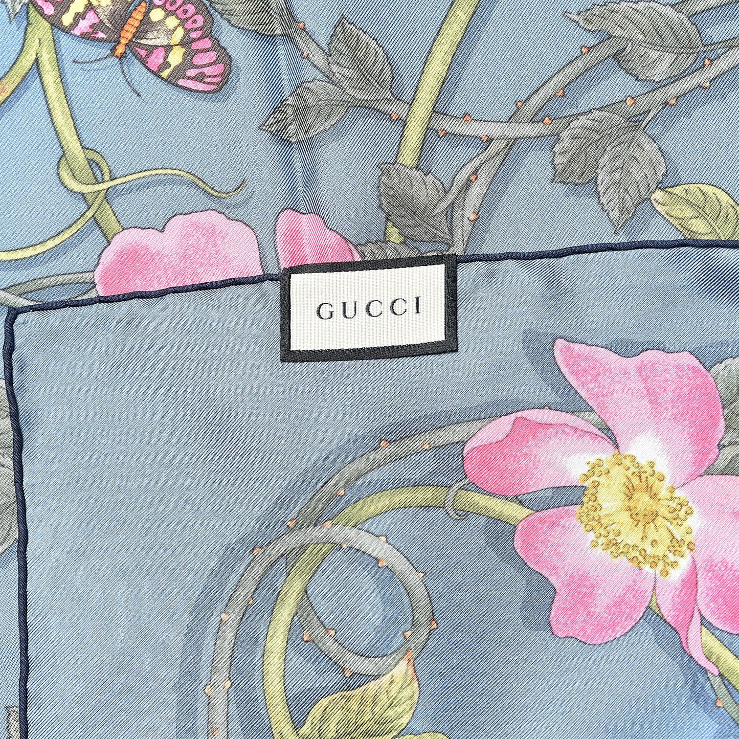 Silk Twill Flowerwebby Square Scarf Sky Blue