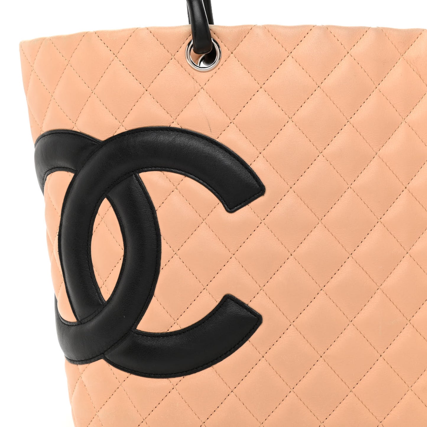 Calfskin Quilted Large Cambon Tote Beige Black