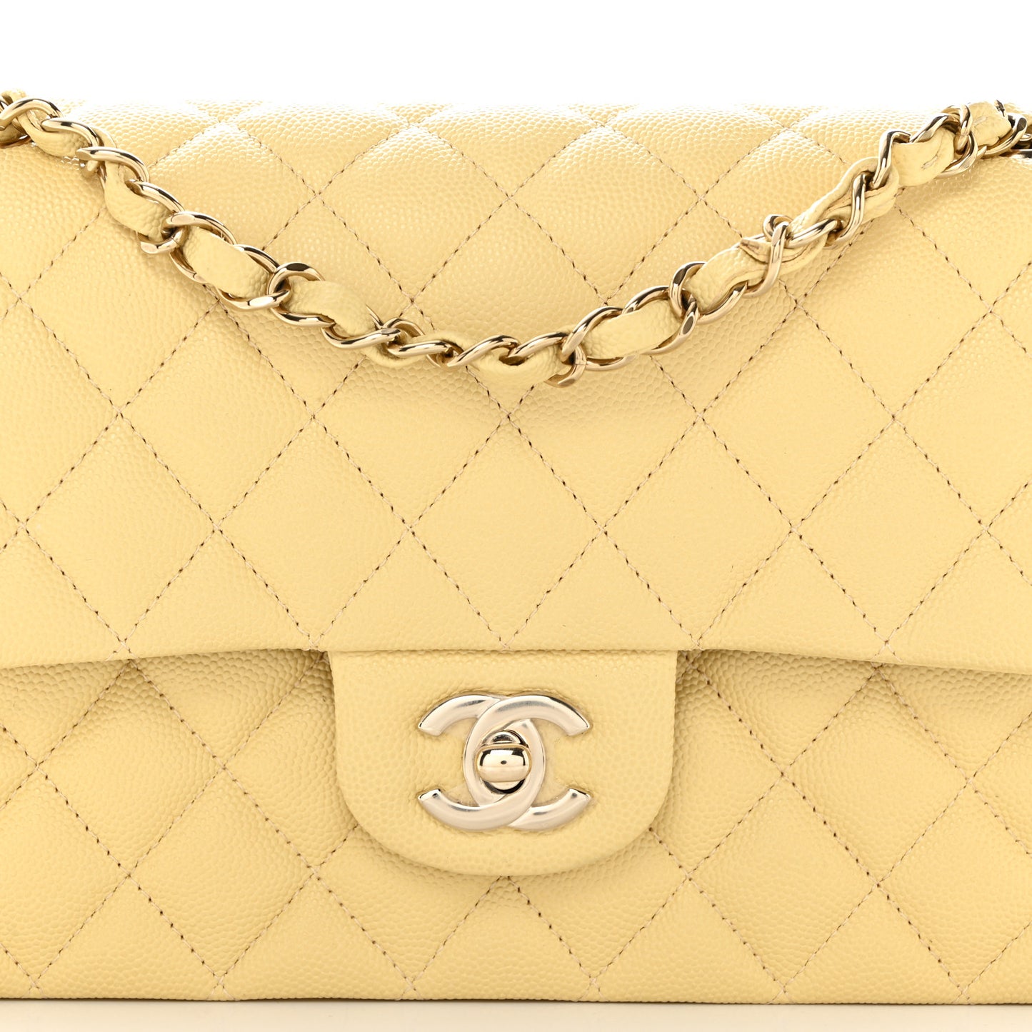 Caviar Quilted Medium Double Flap Yellow