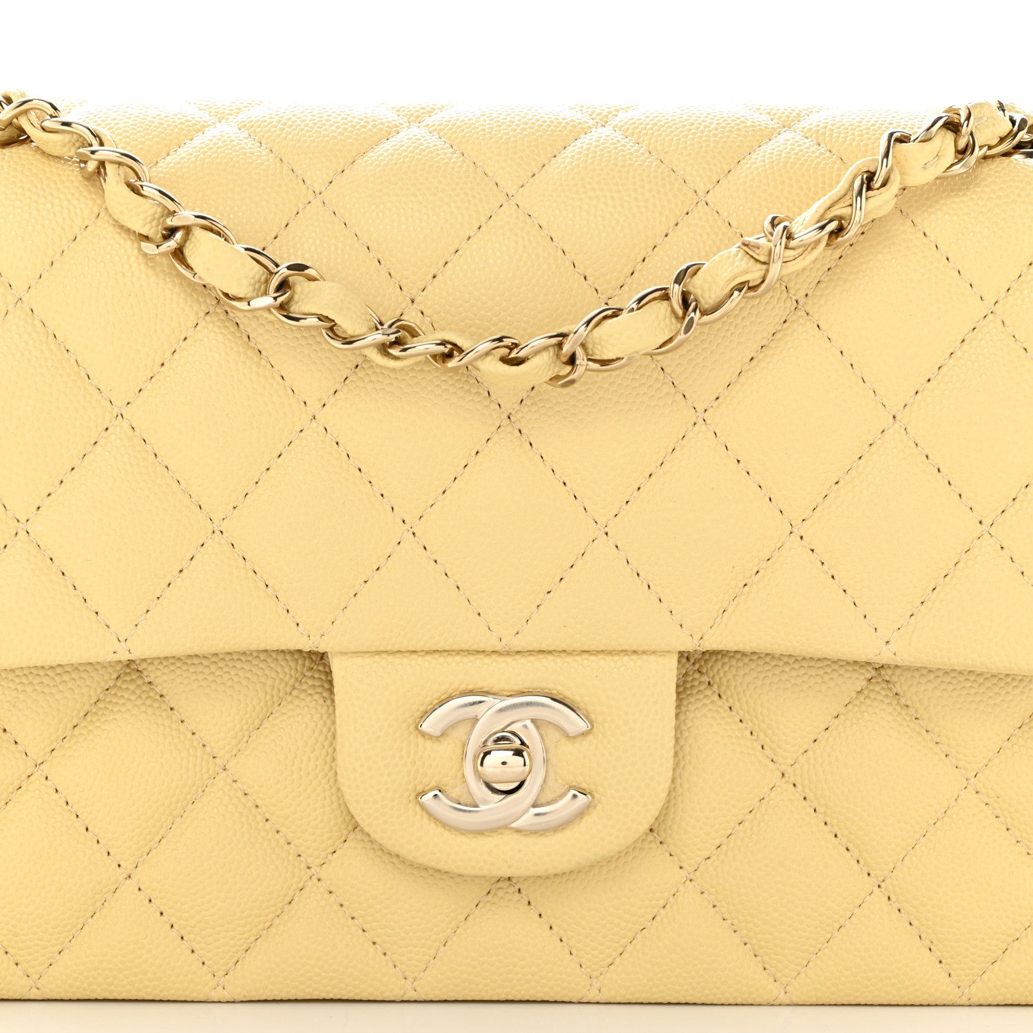 Chanel Caviar Quilted Medium Double Flap Yellow 7 of 9