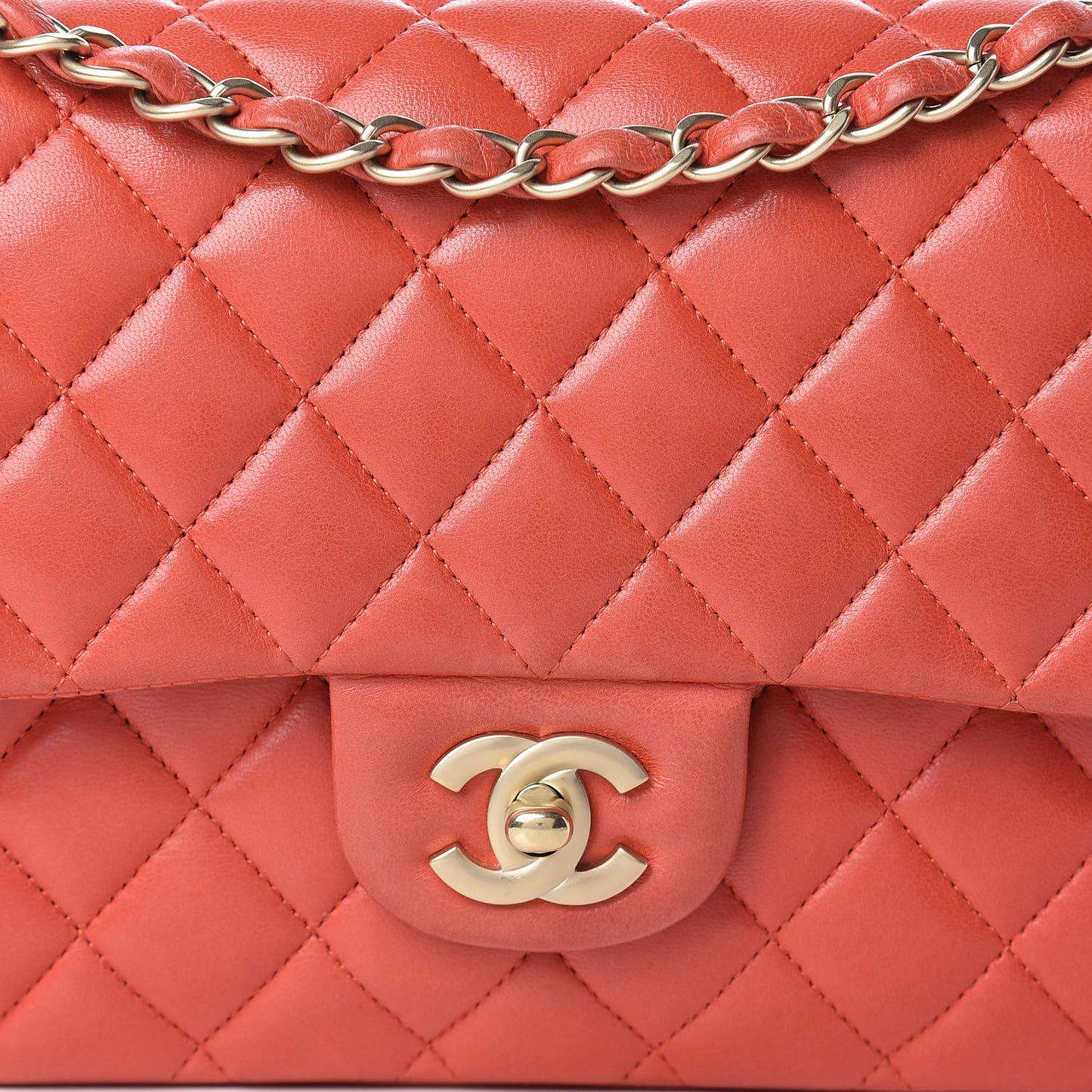 Lambskin Quilted Medium Double Flap Orange