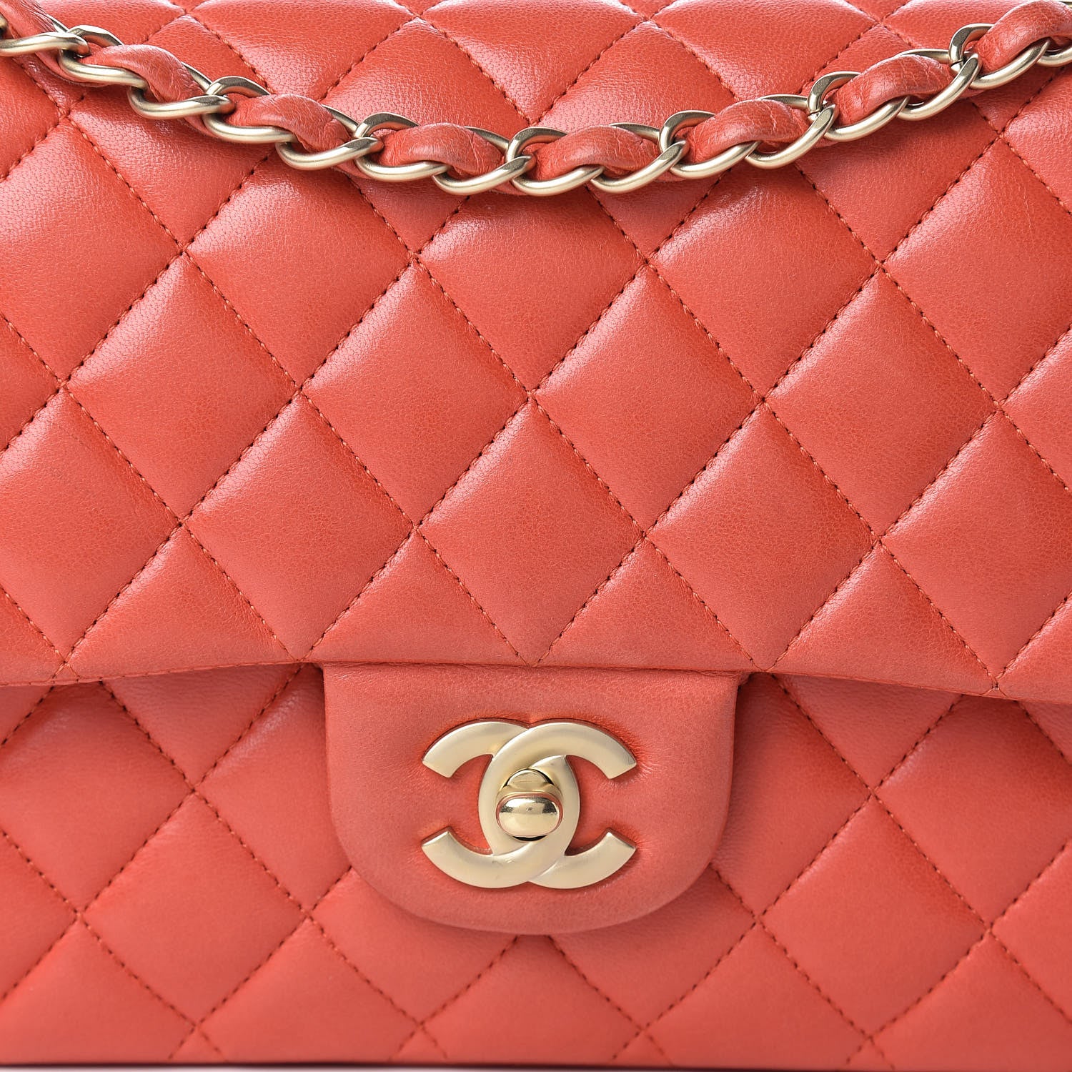 Chanel Lambskin Quilted Medium Double Flap Orange 8 of 21