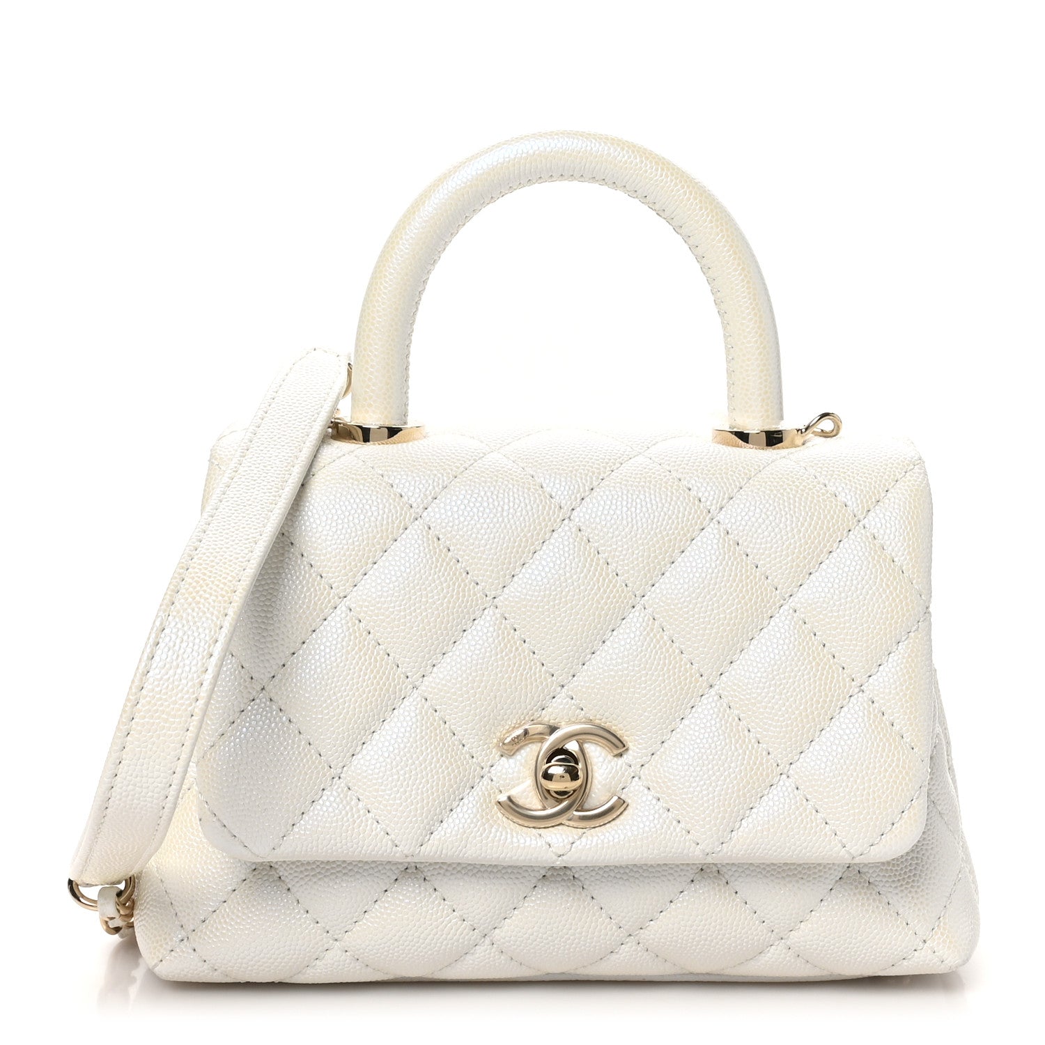 Chanel Iridescent Caviar Quilted Extra Mini Coco Handle Flap White 1 of 10