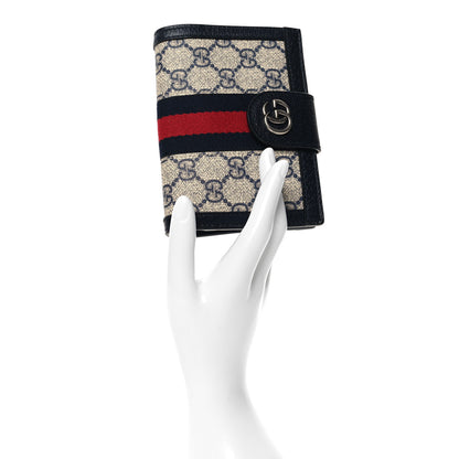 Gucci GG Supreme Monogram Textured Dollar Calfskin Web Ophidia Passport Case Beige Blue 2 of 8