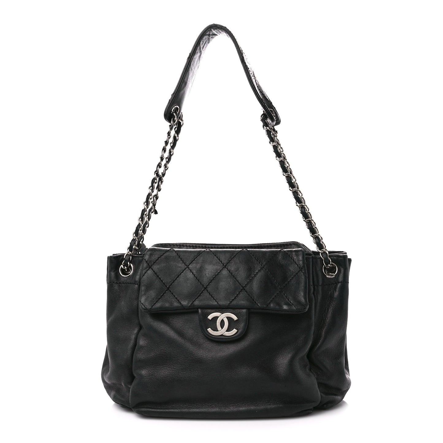 Lambskin Quilted Accordion Flap Black