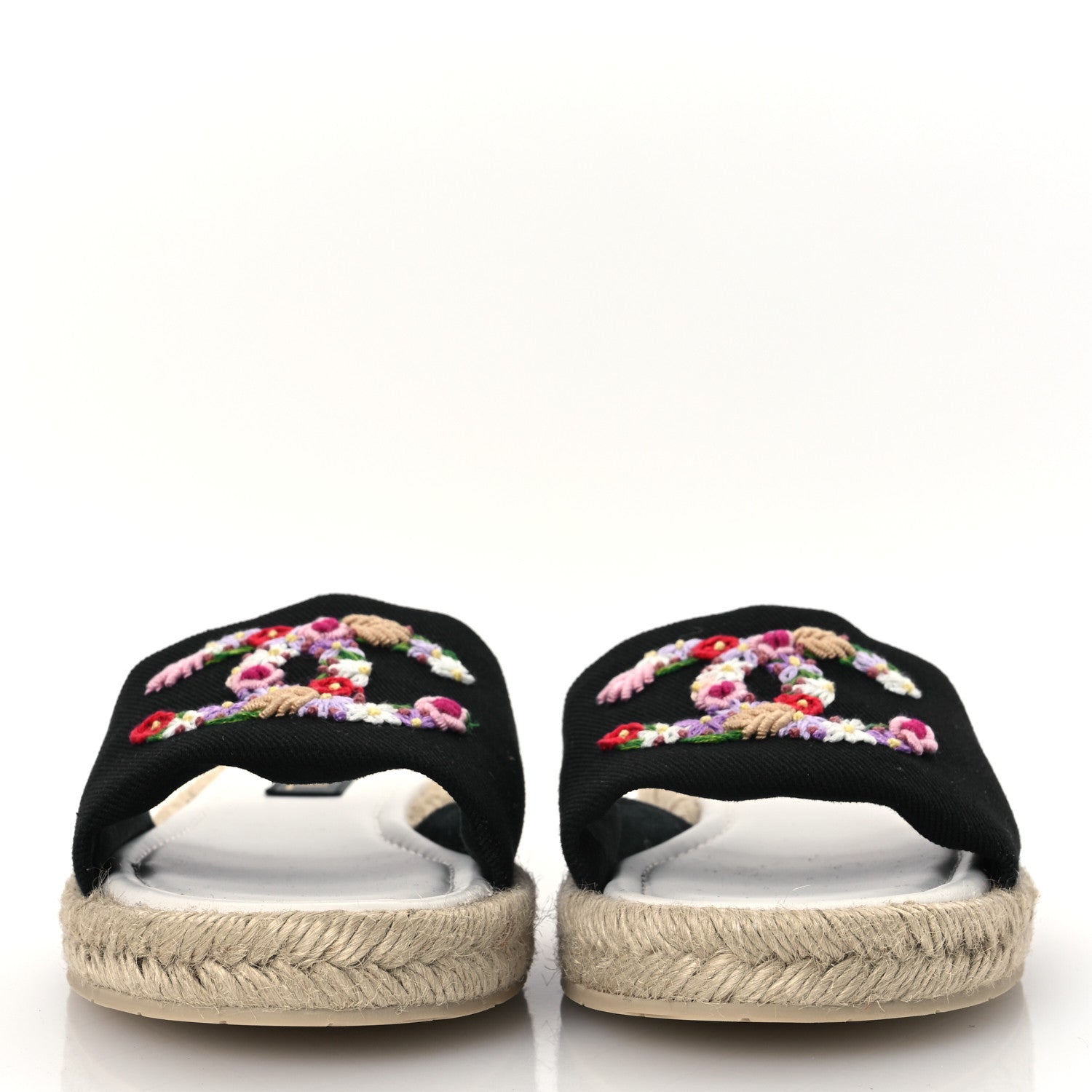Chanel Cotton Floral CC Espadrille Slip On Sandals 40 Black 3 of 13