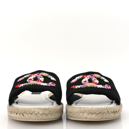 Chanel Cotton Floral CC Espadrille Slip On Sandals 40 Black 3 of 13