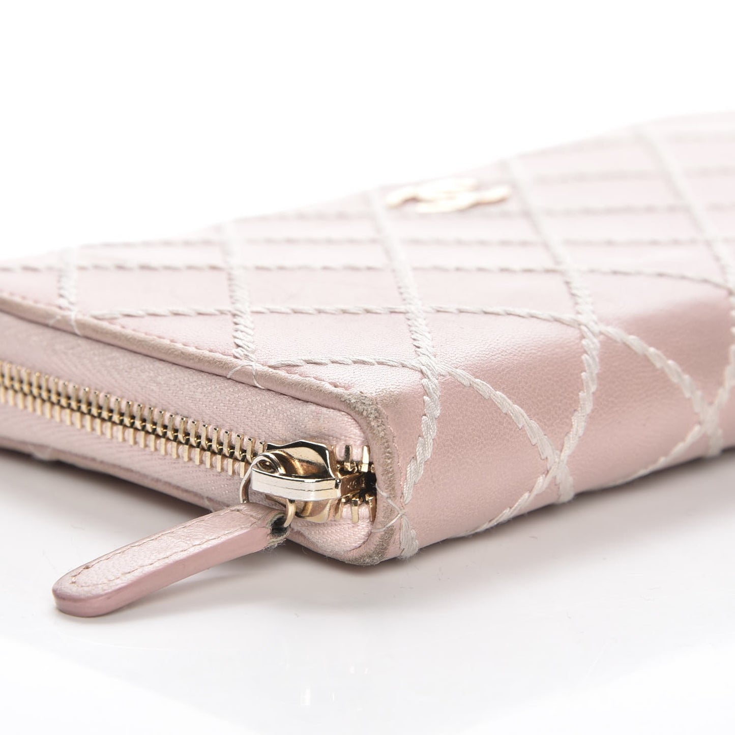 Lambskin Fancy CC Large Zip Around Wallet Pink