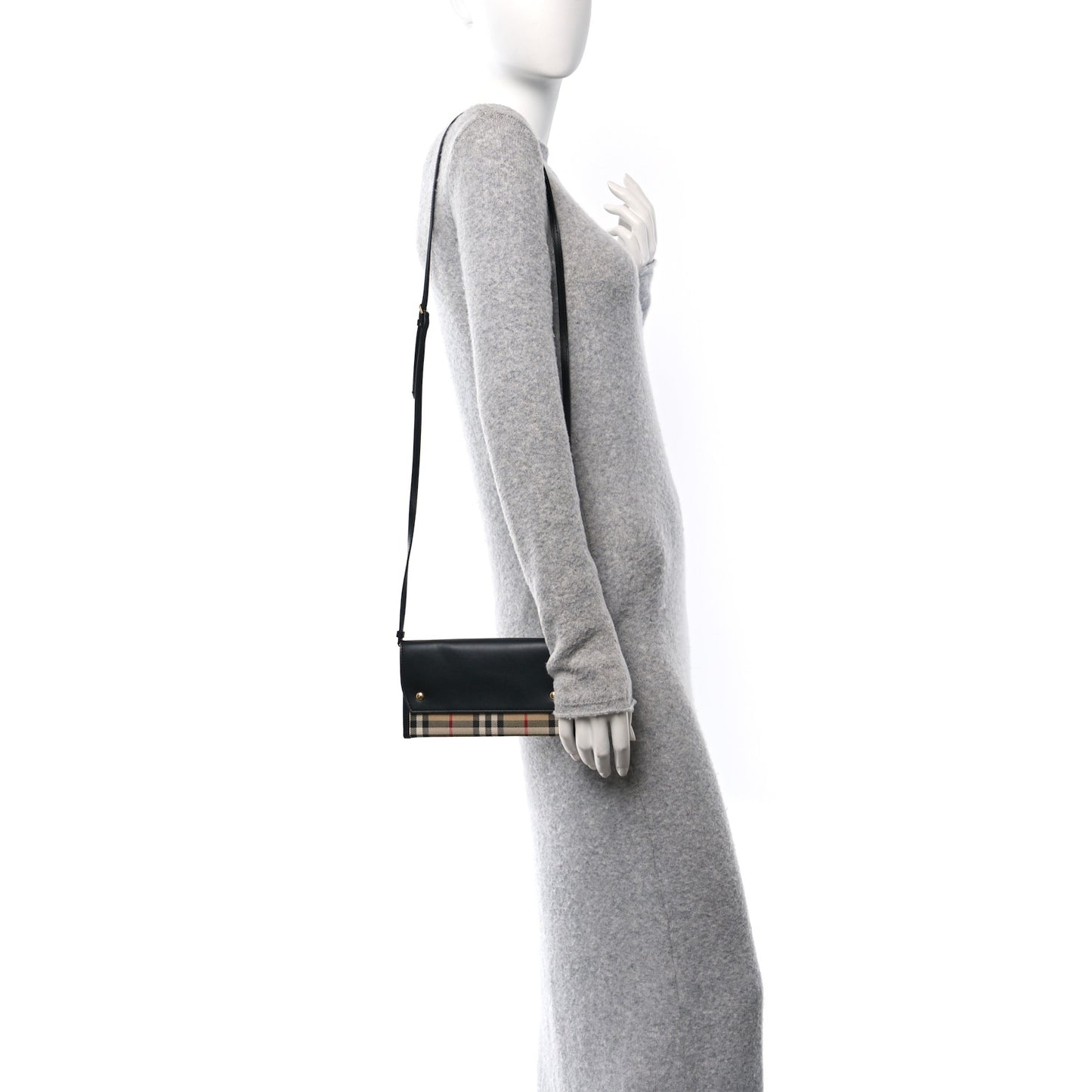 Calfskin Vintage Check Phone Pocket Crossbody Archive Beige Black
