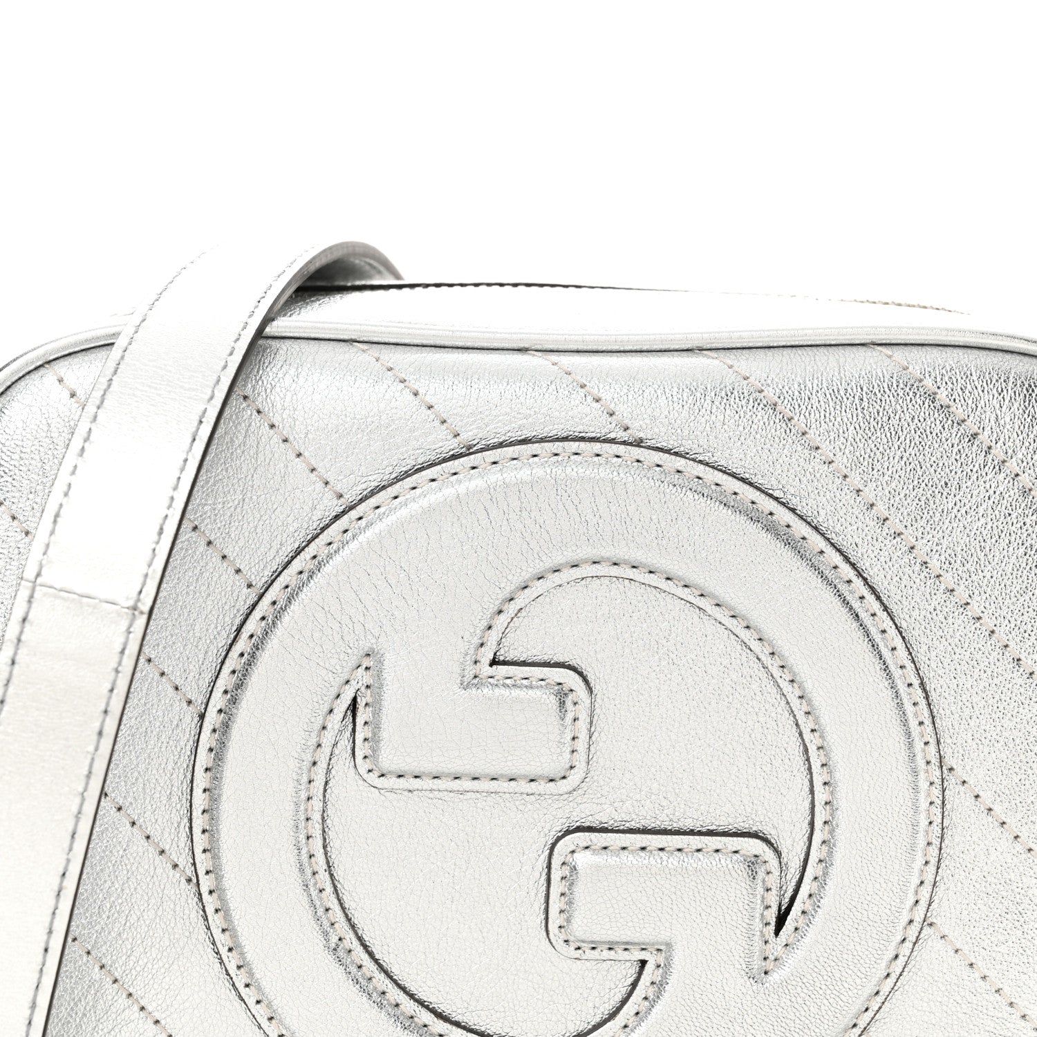 Gucci Metallic Sakai Be Green Calfskin Diagonal Stitched Small Blondie Shoulder Bag Silver 8 of 10