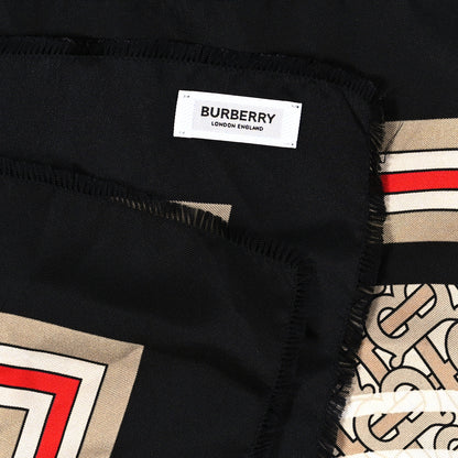 Burberry Silk Heritage Check Icon Stripe TB Monogram Print Square Scarf Archive Beige 2 of 3