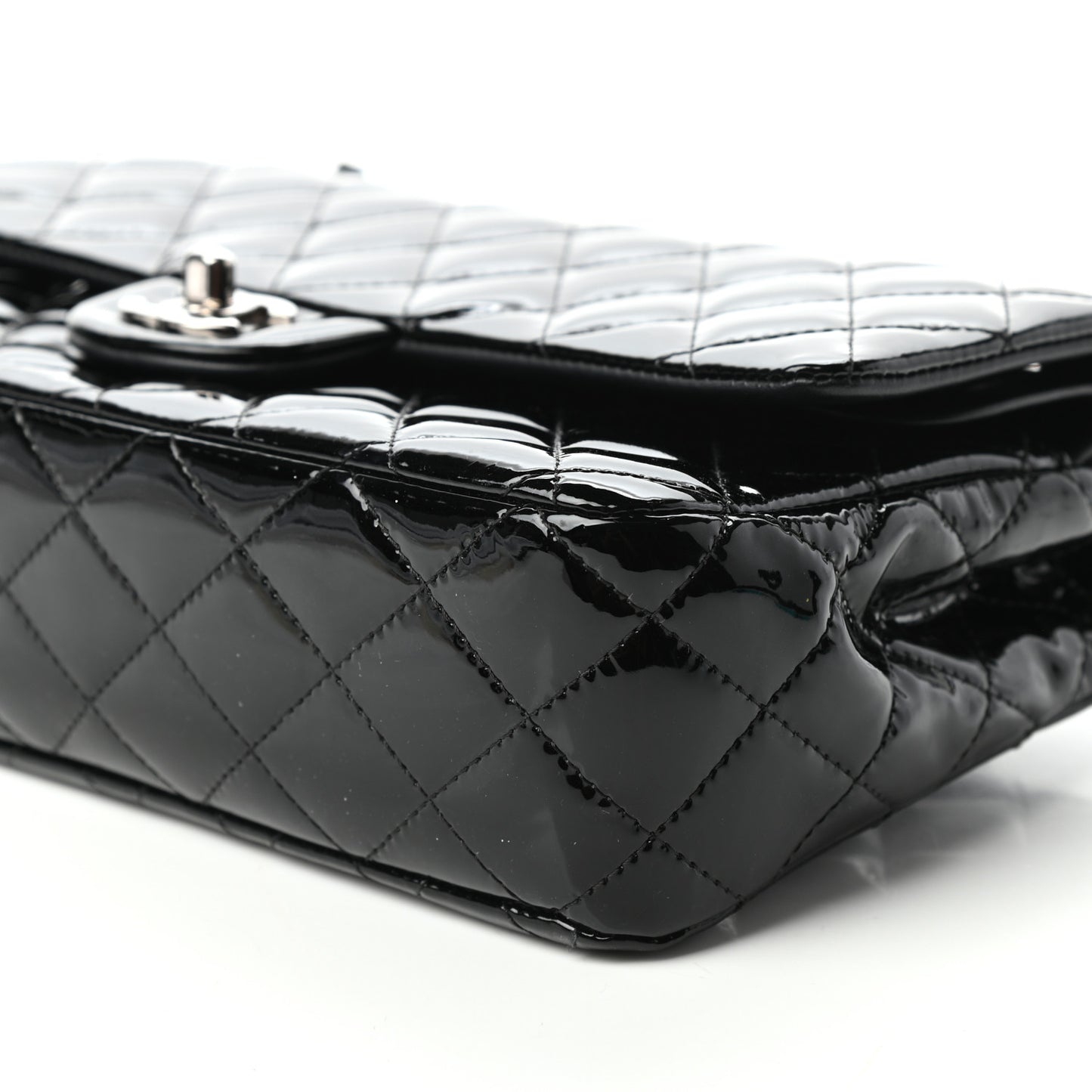 Patent Quilted Medium Double Flap Black