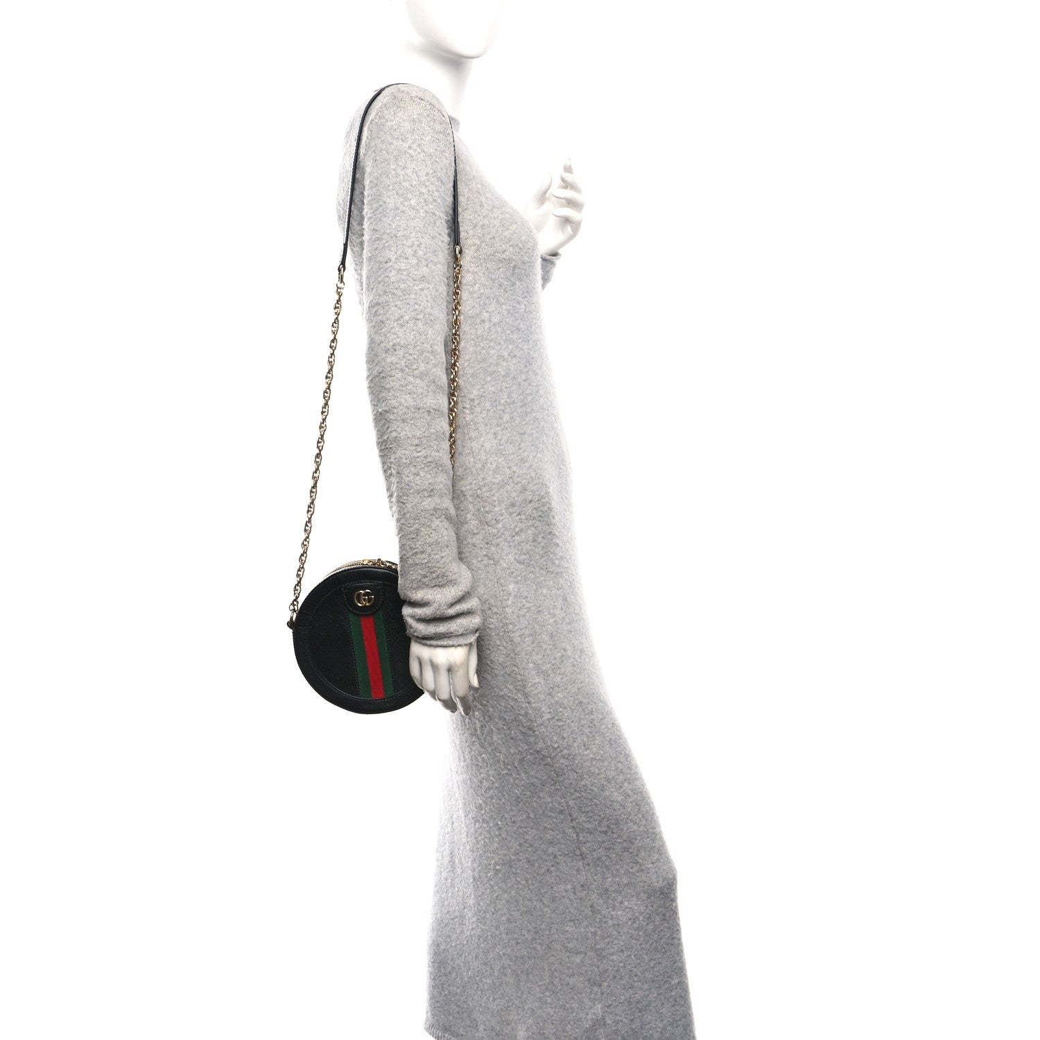 Gucci Grained Calfskin Web Mini Ophidia Round Shoulder Bag Black 2 of 10