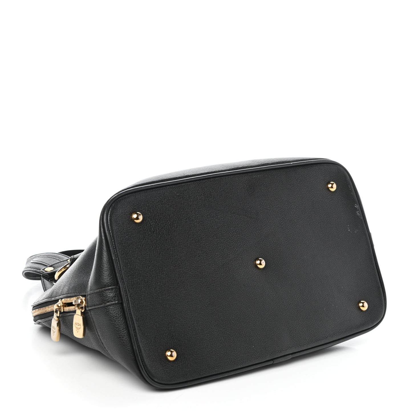 Grained Calfskin Studded Boston Bag Black