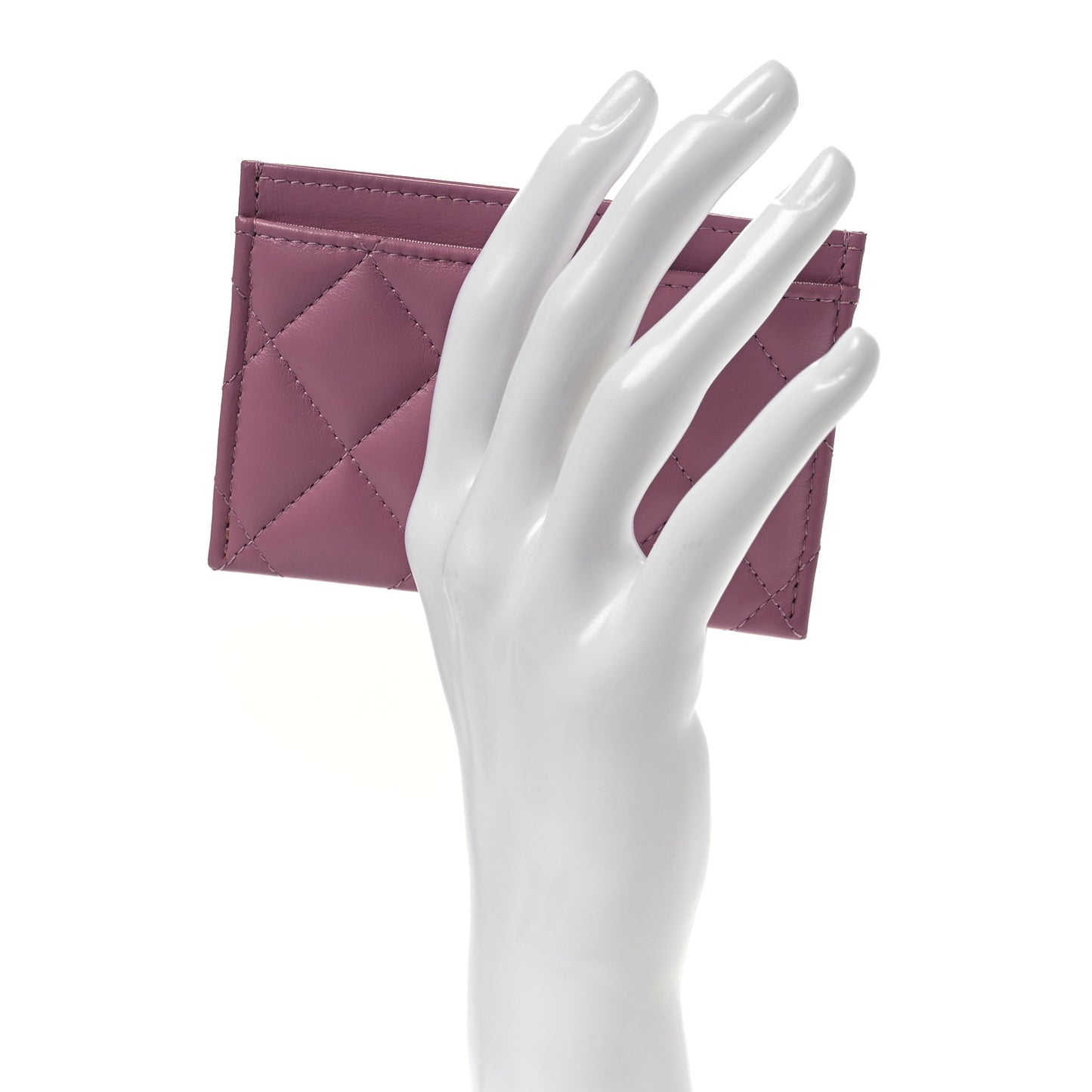 Lambskin Quilted Crystal Star Card Holder Pink