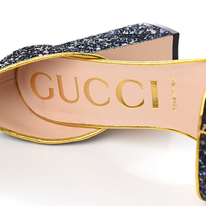 Gucci Glitter Soko Bee Platform Mid Heel Sandals 38 Notte Oro Multicolor 8 of 11