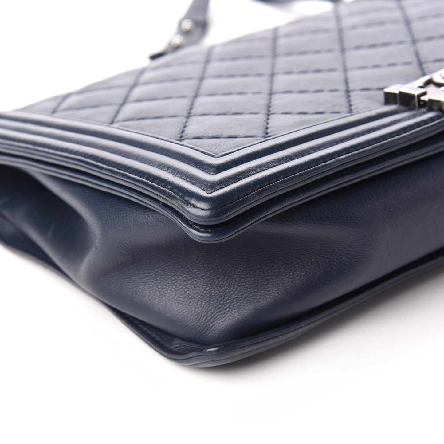 Calfskin Double Stitch Large Boy Flap Navy Blue