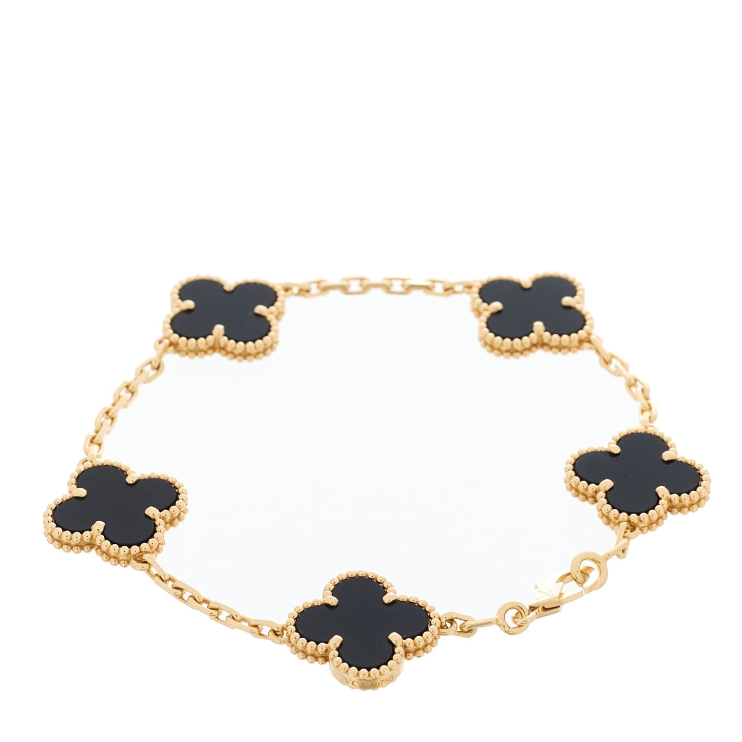 18K Yellow Gold Black Onyx 5 Motifs Vintage Alhambra Bracelet