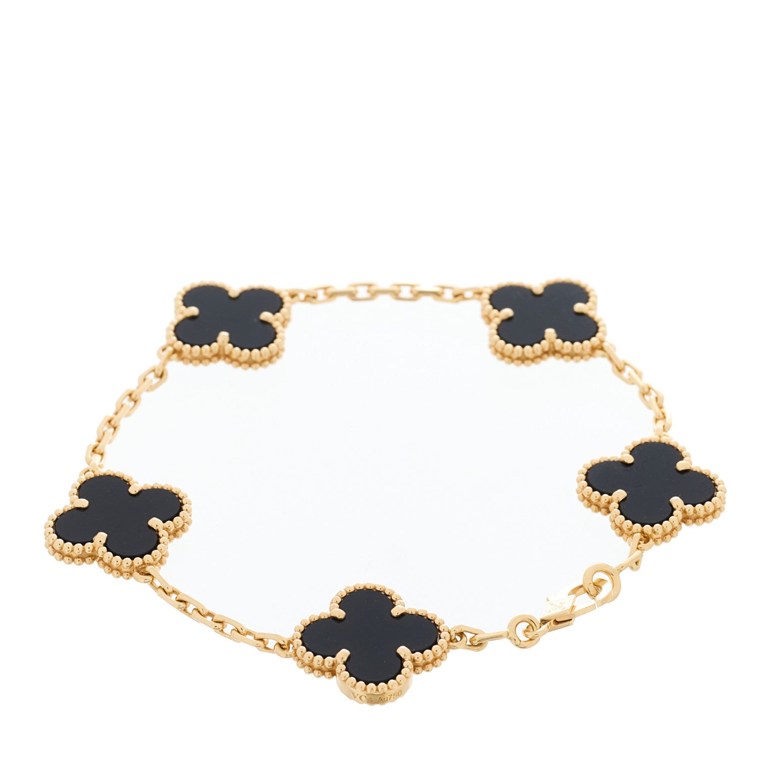 Van Cleef & Arpels 18K Yellow Gold Black Onyx 5 Motifs Vintage Alhambra Bracelet 2 of 5