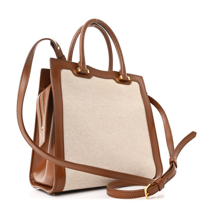 Saint Laurent Canvas Calfskin Small Uptown Tote Brown 4 of 12