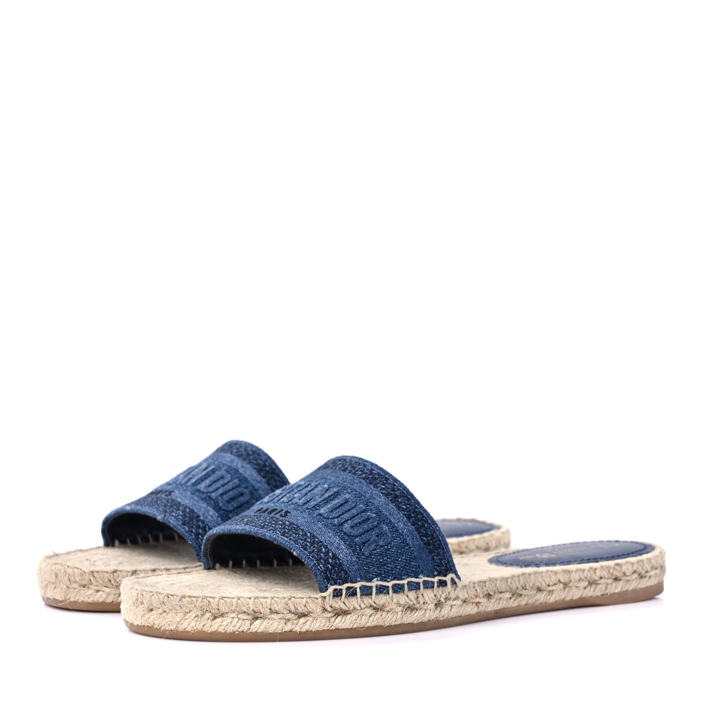 Denim Embroidered Granville Espadrille Flat Slide Sandals 41.5 Blue