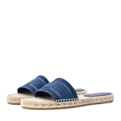 Christian Dior Denim Embroidered Granville Espadrille Flat Slide Sandals 41.5 Blue 3 of 8