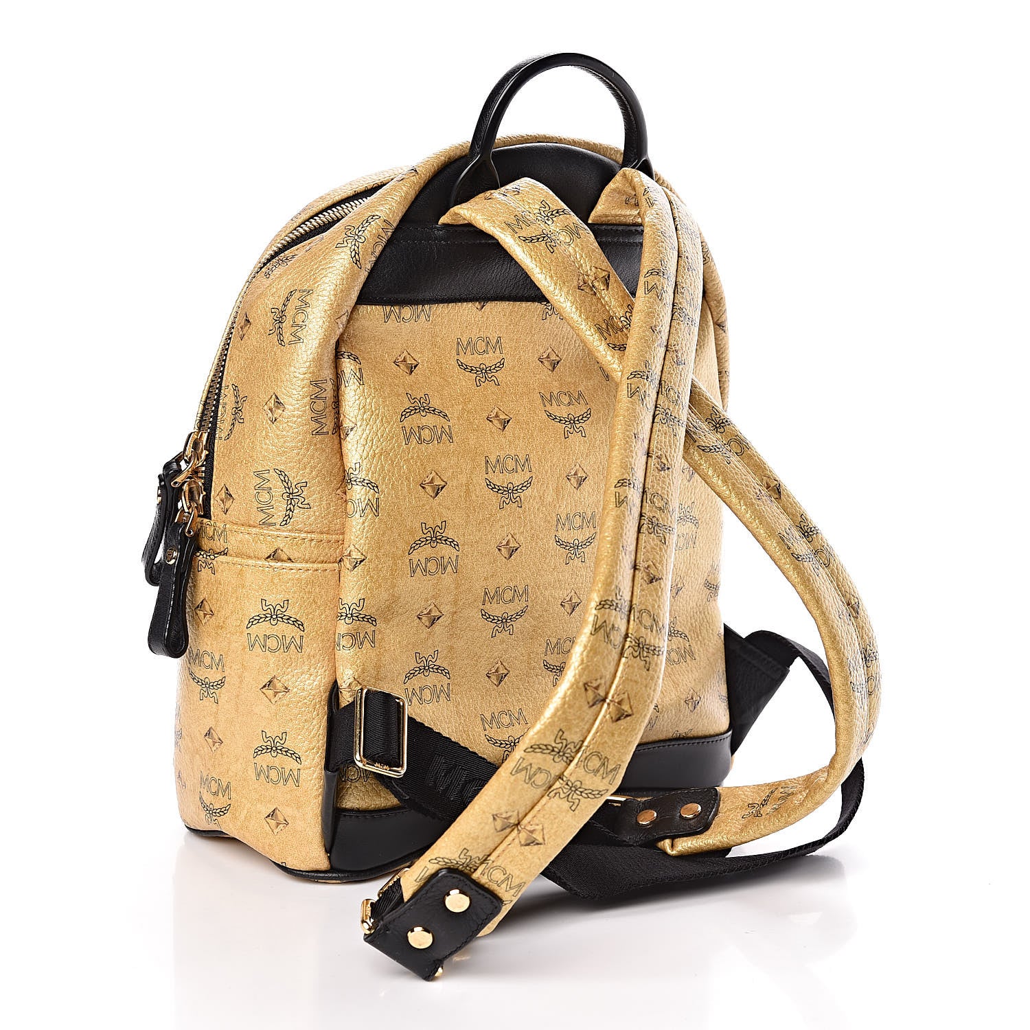 MCM Metallic Visetos Studded Small Dual Stark Backpack Gold 3 of 12