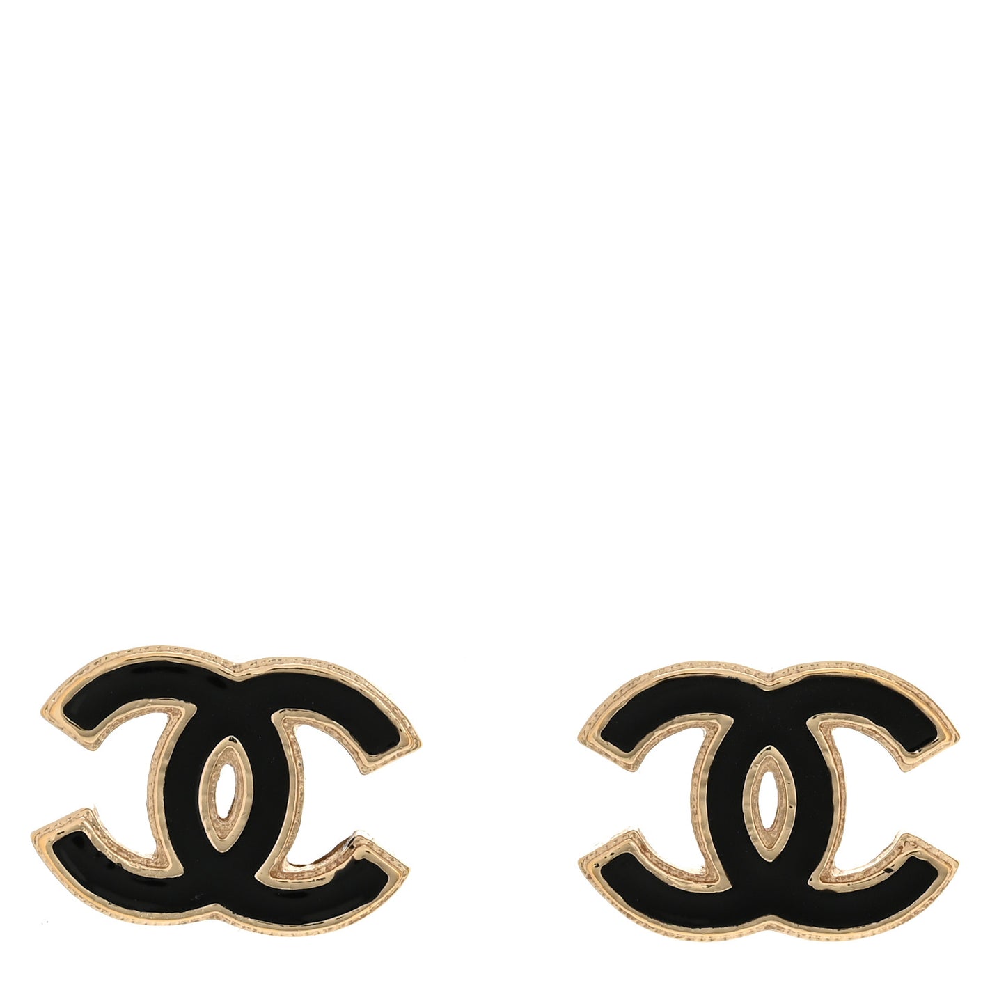 Metal Enamel CC Earrings Black Gold