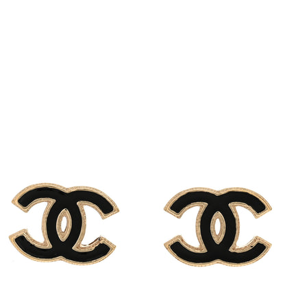 Chanel Metal Enamel CC Earrings Black Gold 1 of 6