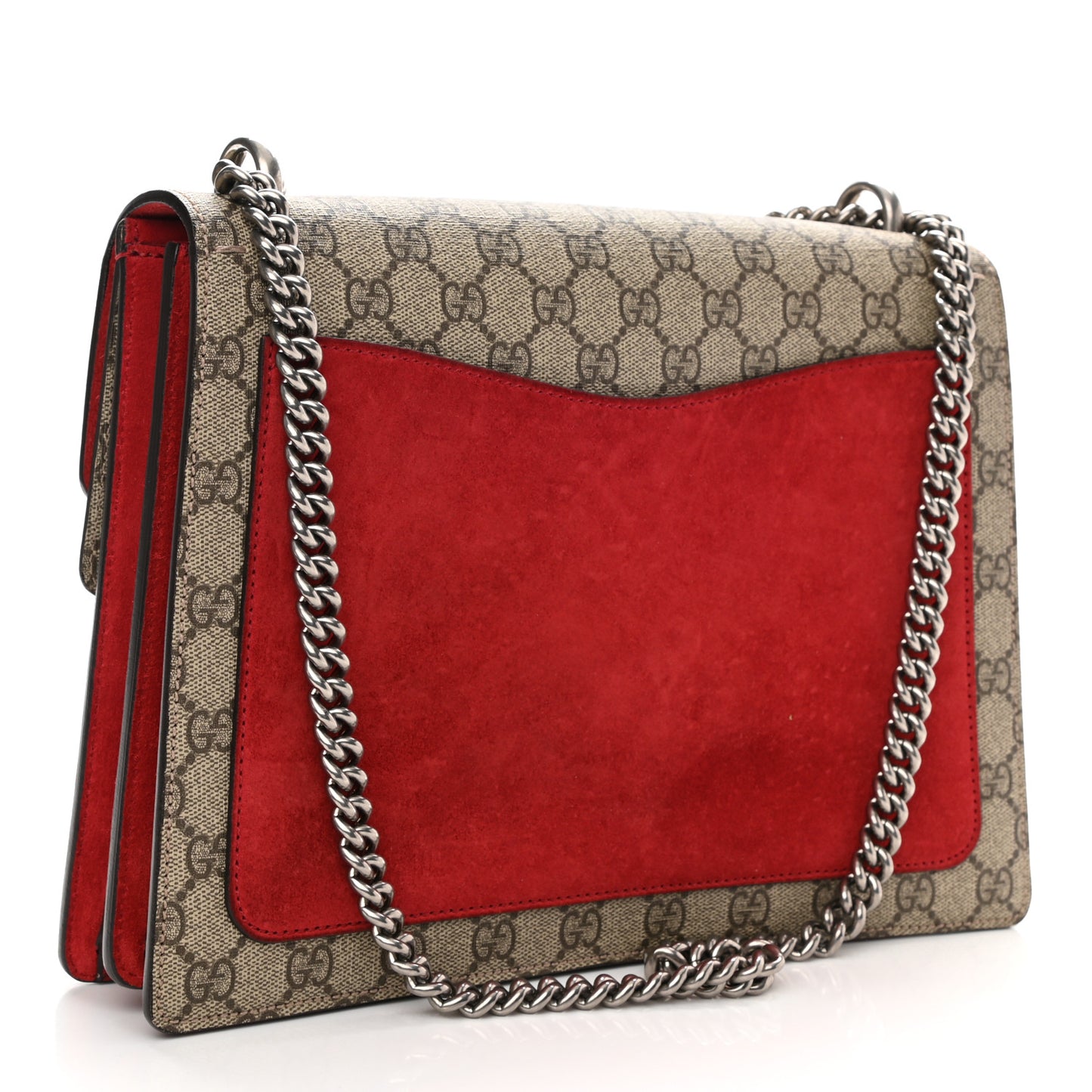 GG Supreme Monogram Suede Cudu Medium Dionysus Shoulder Bag Beige Ebony Vulcanic Red