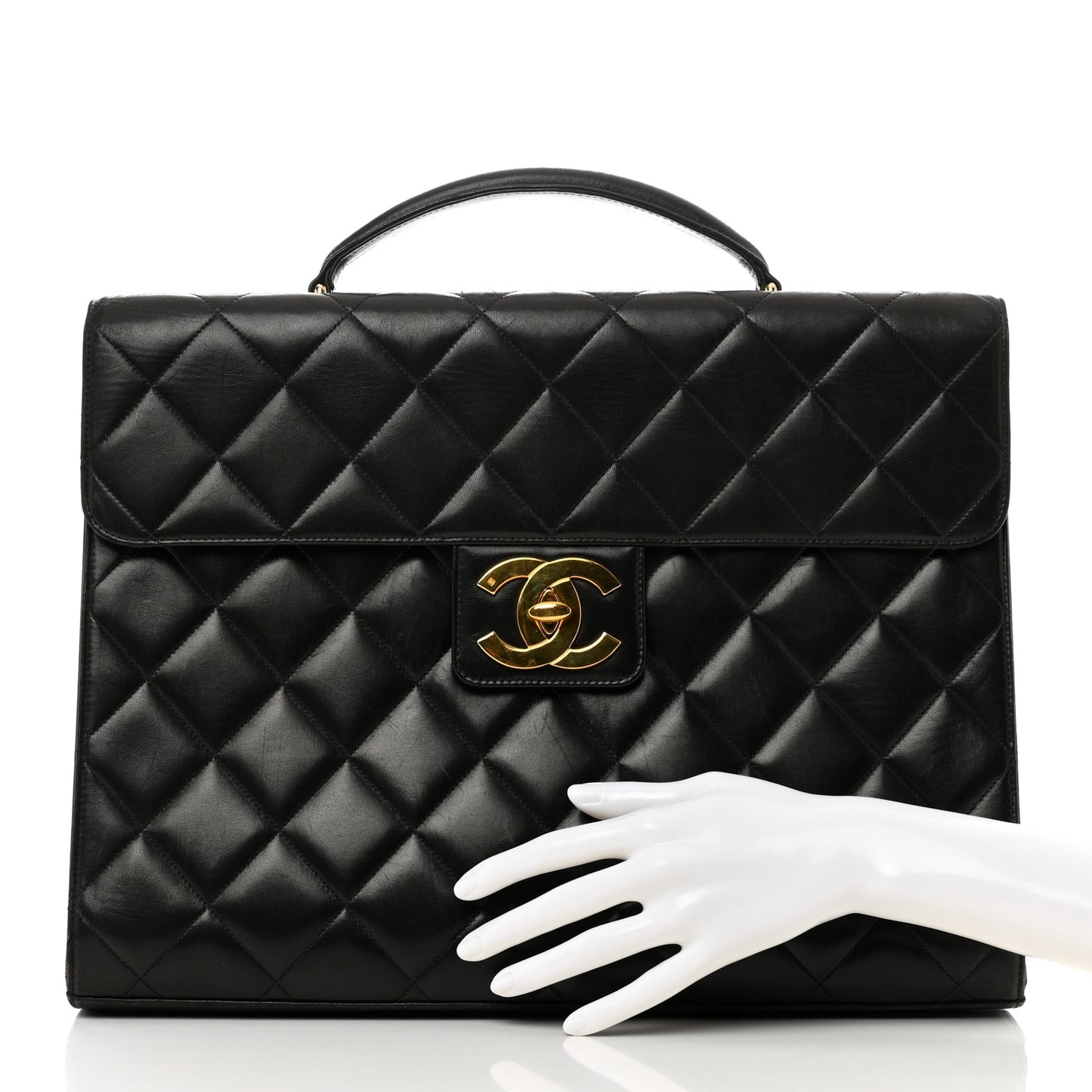 Lambskin Quilted Briefcase Laptop Bag Black